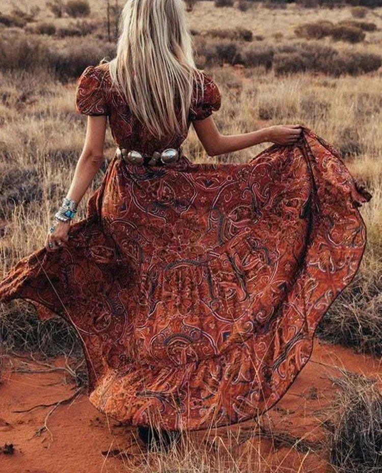 Catherine | Długa Sukienka Boho – Elegancki Wzór i Luźny Krój