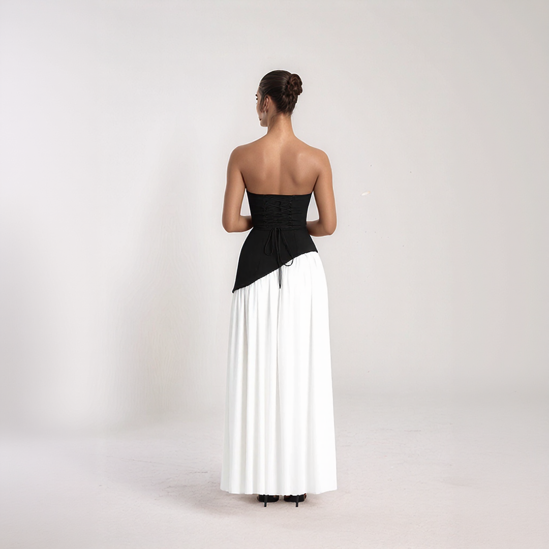 Janine | Rochie Lungă Corset – Eleganță Sculptată și Fentă Îndrăzneață