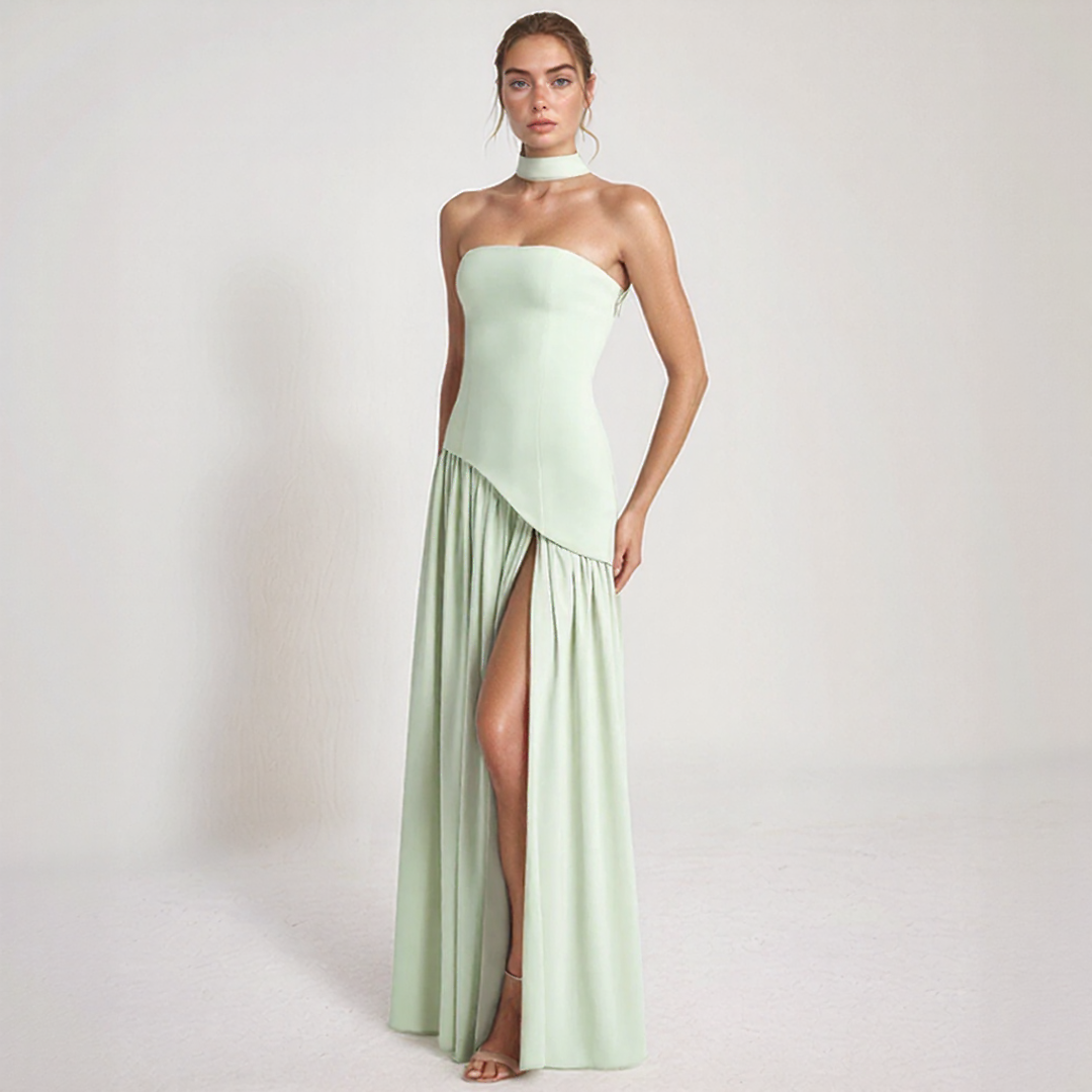 Janine | Rochie Lungă Corset – Eleganță Sculptată și Fentă Îndrăzneață