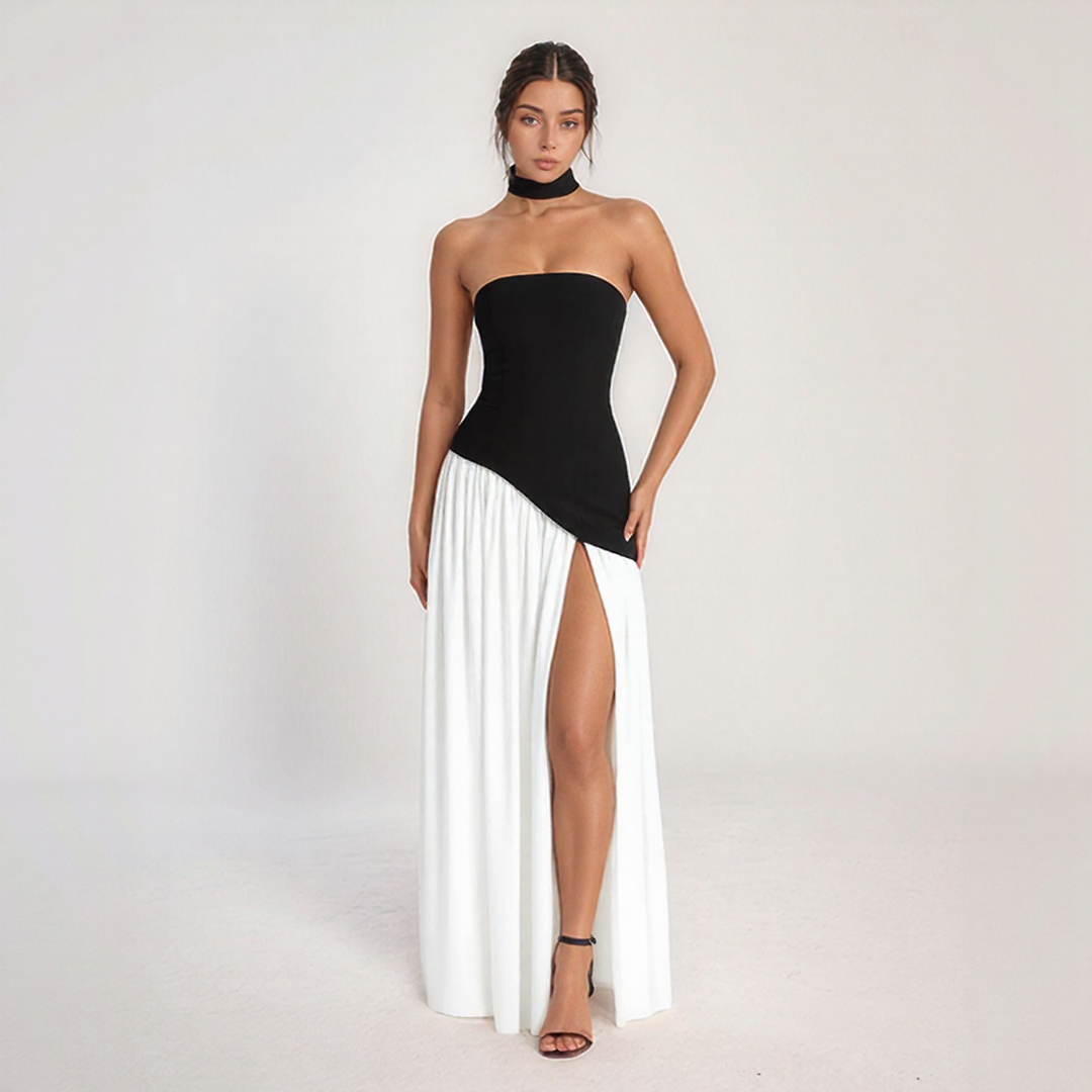 Janine | Rochie Lungă Corset – Eleganță Sculptată și Fentă Îndrăzneață
