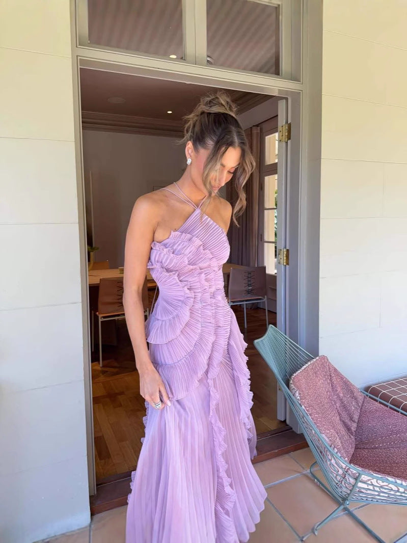 Jolyne | Langes Plissiertes Kleid – Fließender Schnitt und Weibliche Volants