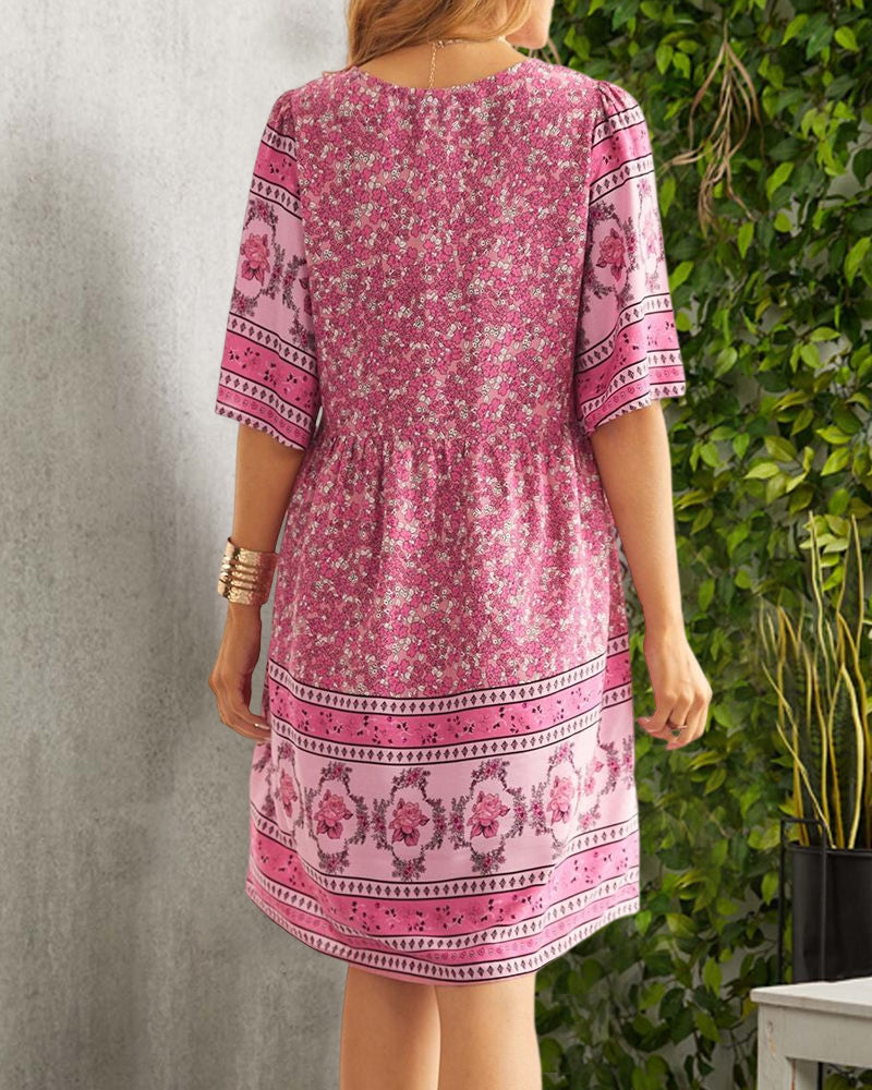 Ivana | Boho Kjole Med V-Udskæring Og Print 
