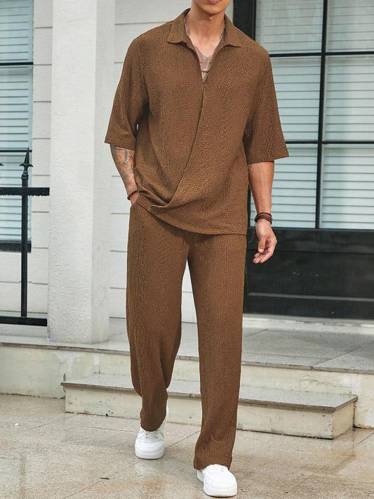Bakary | Îmbrăcăminte Tendance Cămașă cu Mâneci Scurte și Pantaloni Fluizi 