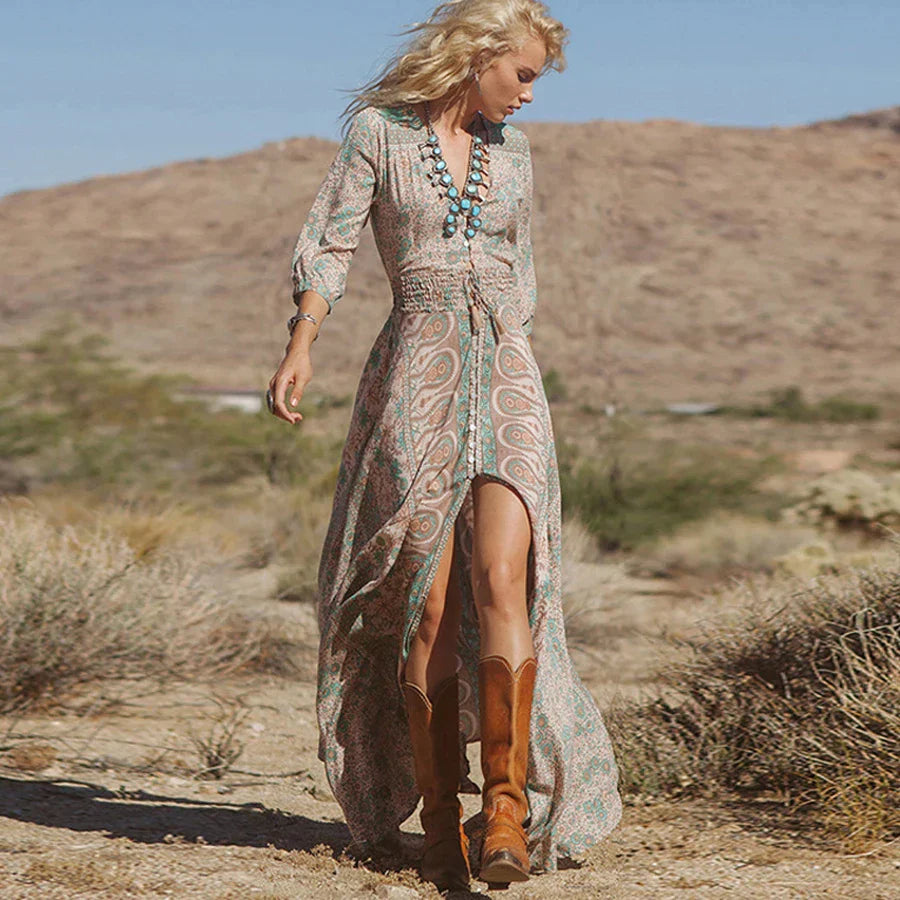 Catherine | Długa Sukienka Boho – Elegancki Wzór i Luźny Krój 