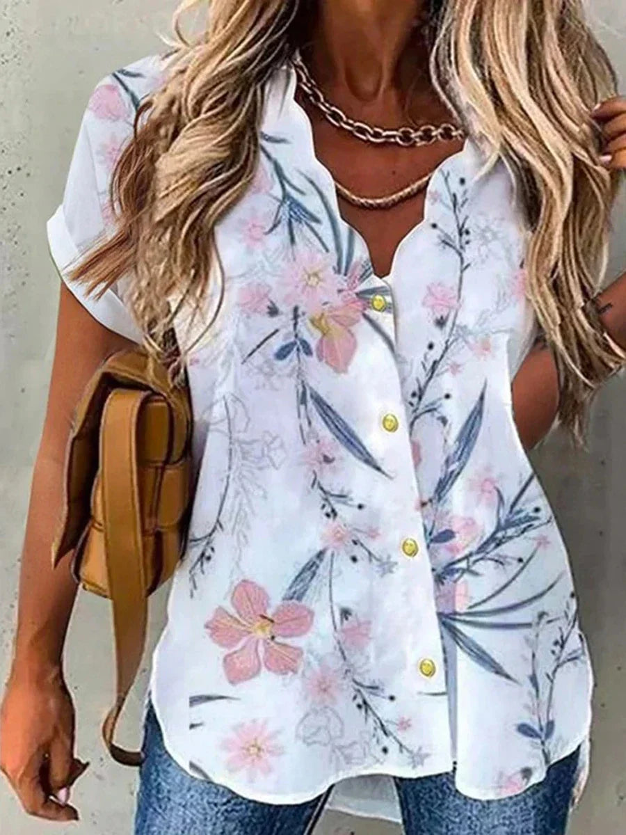 Bernice | Bluse mit Blumenmuster – V-Ausschnitt und romantischen Details 