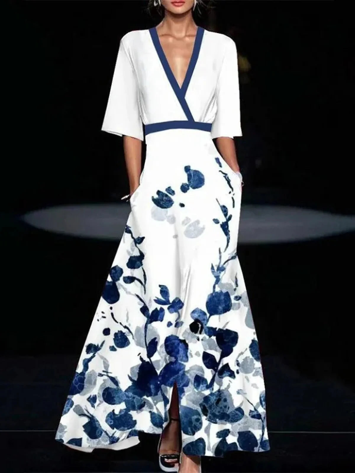 Andrée | Vestido Largo Elegante – Escote Cruzado y Corte Fluido 