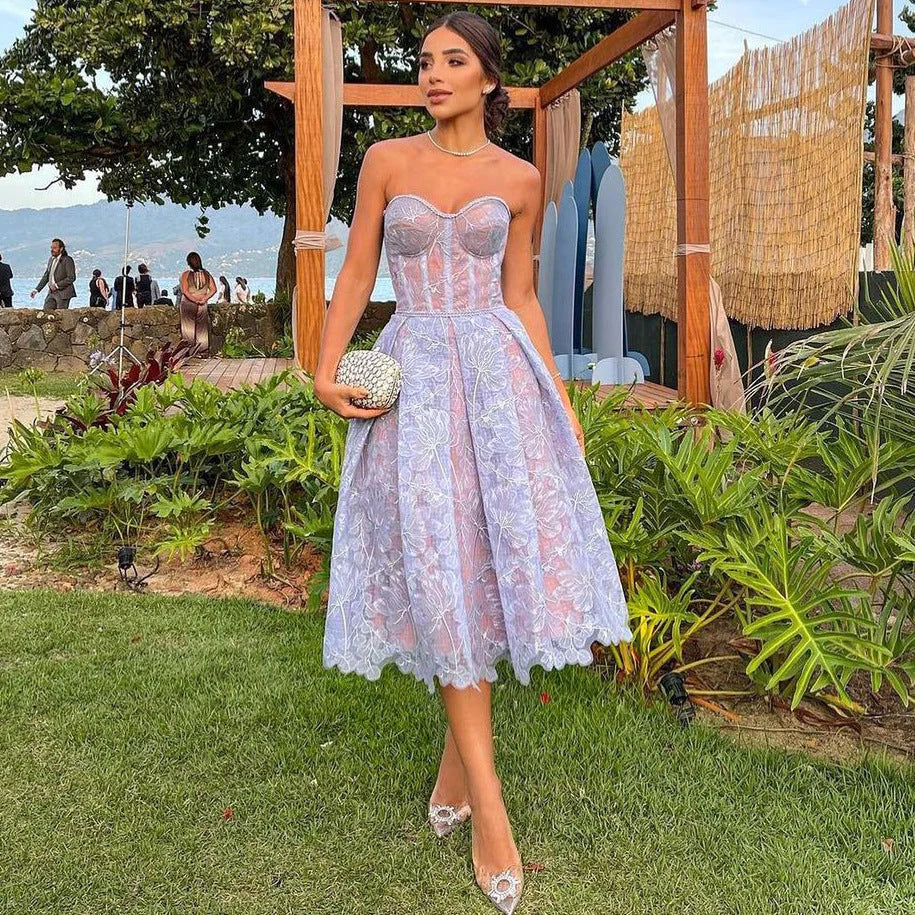 Livia | Midi Strapless Dress – Structured Elegance and Femininity 