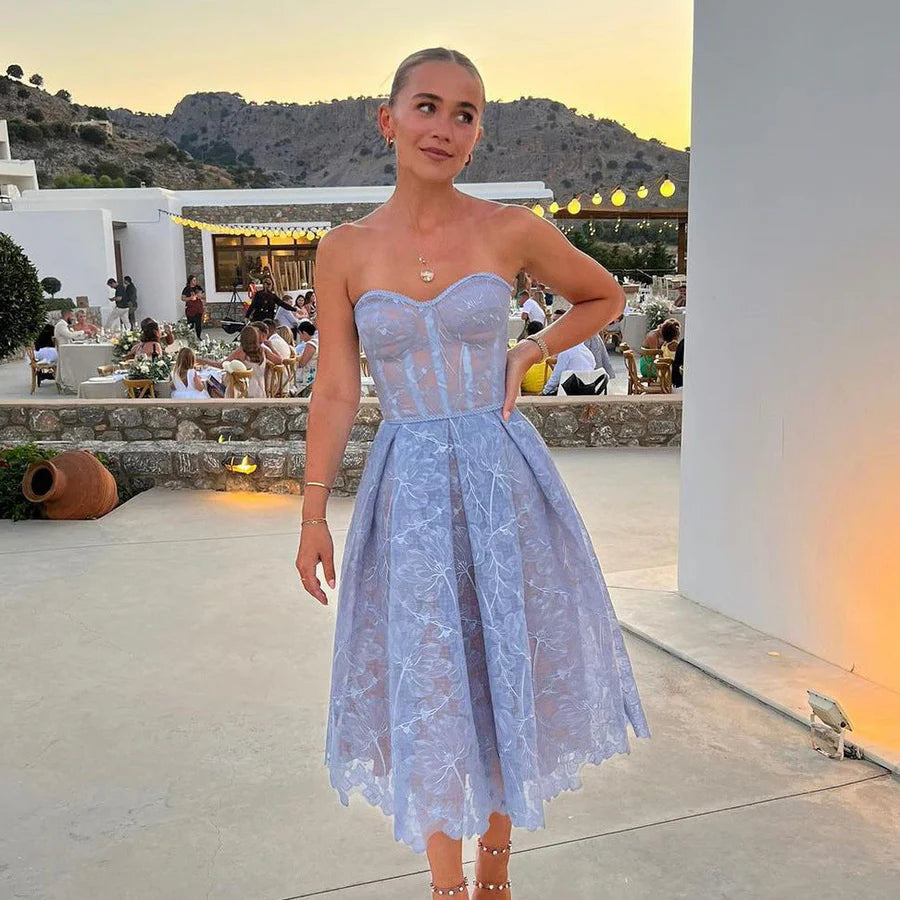 Livia | Midi Strapless Dress – Structured Elegance and Femininity 