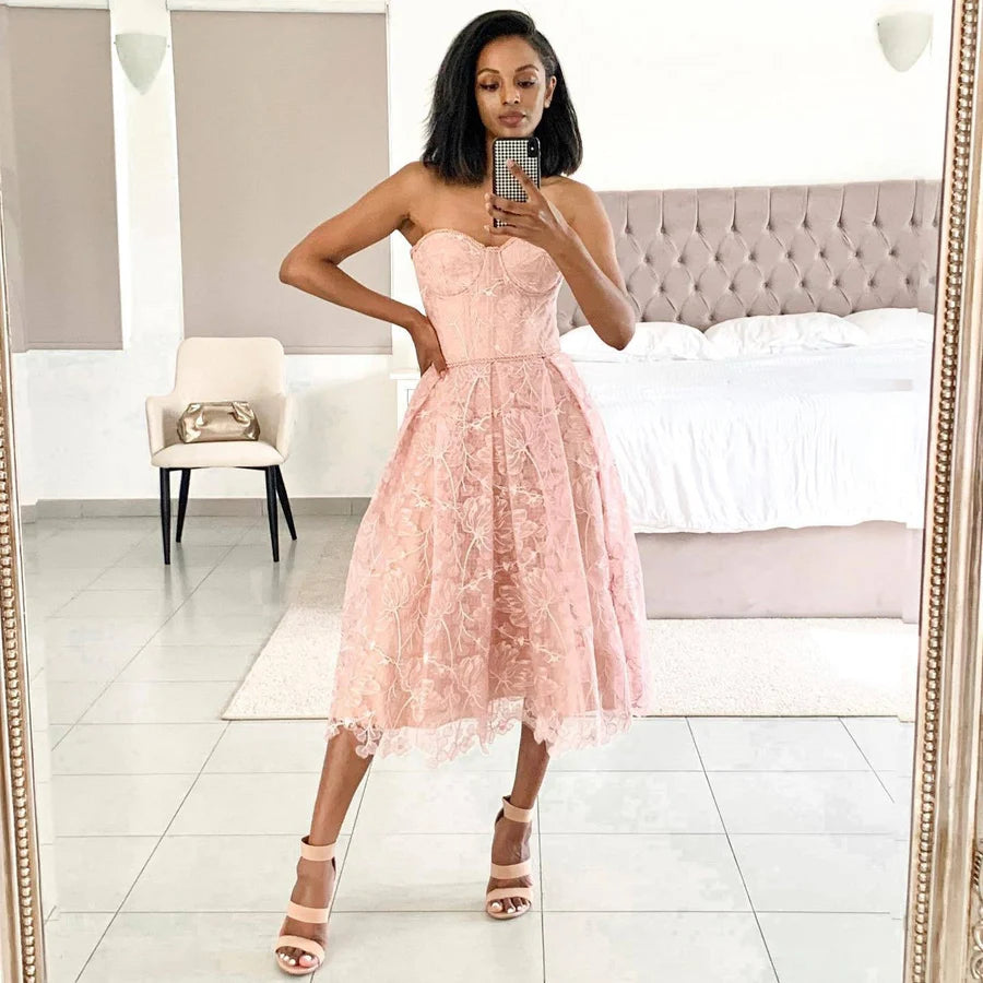 Livia | Midi Strapless Dress – Structured Elegance and Femininity 