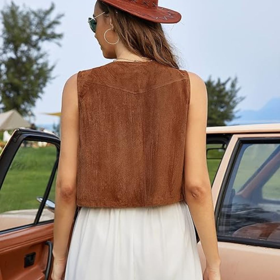 Eva | Korta ärmlösa jacka – Westernlook och trendig 