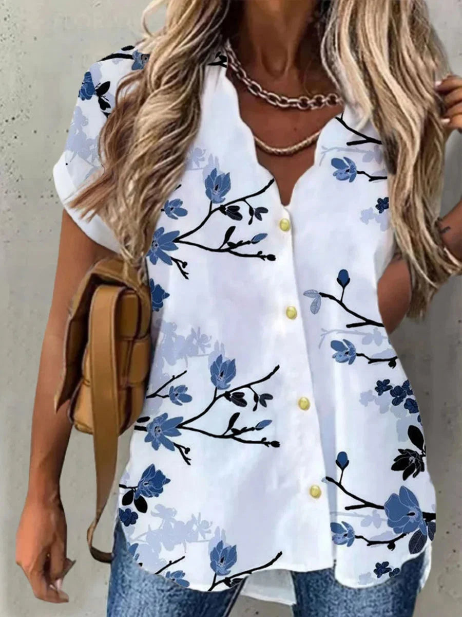 Bernice | Bluse mit Blumenmuster – V-Ausschnitt und romantischen Details 