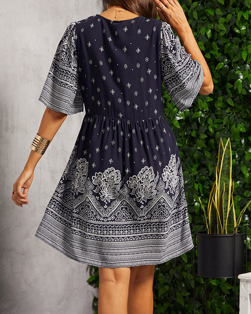 Ivana | Boho Kjole Med V-Udskæring Og Print 