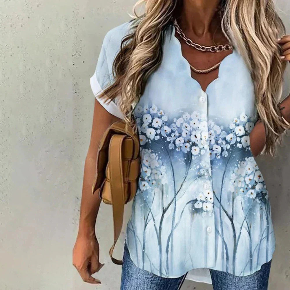 Bernice | Bluse mit Blumenmuster – V-Ausschnitt und romantischen Details 