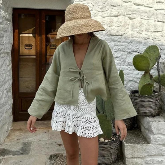 Ginia | Zelená blůza s uzlem – Uvolněný a rafinovaný styl 